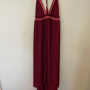 Express Embroidered Burgandy & Pink High Low Dress